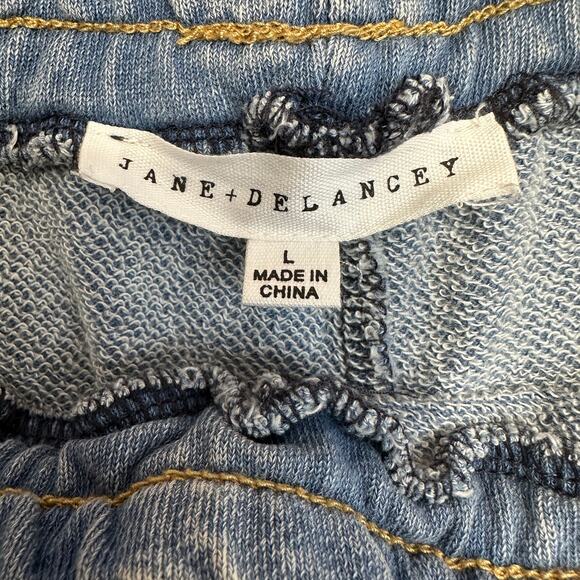 Jane+Delancey Shorts SZ L Blue Acid Wash Elastic Waistband Stretch Pull On Terry - Picture 4 of 8